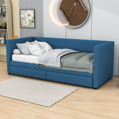 Berla Twin Size 2 Drawers Upholstered Daybed Wade Logan Color Blue